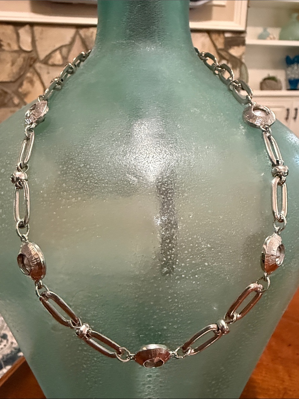 Anthropologie Radium Creation Silver-Toned Chain Link Green Gemstone Necklace🔥🔥🔥 - Picture 8 of 16